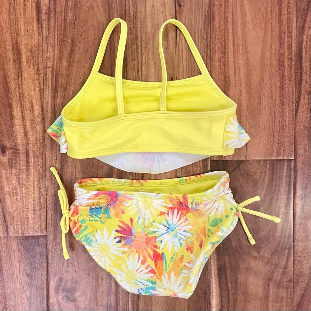 Cat & Jack Girls Swimsuits Yellow Floral 2 Piece & Leopard Print 1 Piece Size 4 - Picture 5 of 16